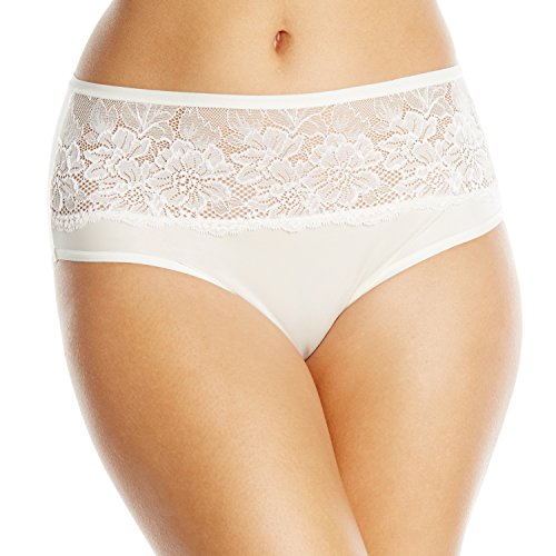0017326908118 - BALI WOMEN'S BALI ONE SMOOTH U COMFORT INDULGENCE SATIN WITH LACE HIPSTER, IVORY WITH PINK BLISS LACE, 2X/9