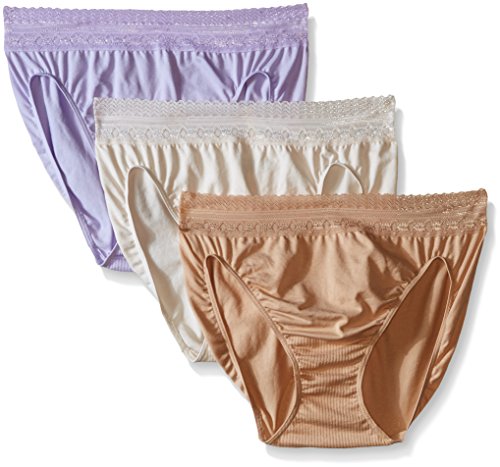 0017326929489 - BALI WOMEN'S COMFORT REVOLUTION HIGH-CUT PANTIES, PACK OF THREE, LACE NUDE/IVORY CANVAS/MISTY LILAC, 10/11