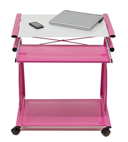 0017342501058 - CALICO DESIGNS 50105 L-SHAPED COMPUTER CART IN WHITE PRINTED GLASS, PINK