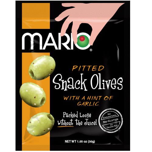 0173651116229 - MARIO CAMACHO FOODS SEASONED GREEN OLIVES, GARLIC, 1.05 OUNCE (PACK OF 12)