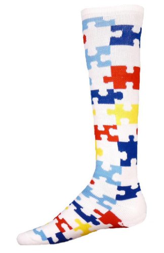 0017391079706 - RED LION PUZZLE AUTISM AWARENESS SOCKS ( WHITE / MULTI - SMALL )