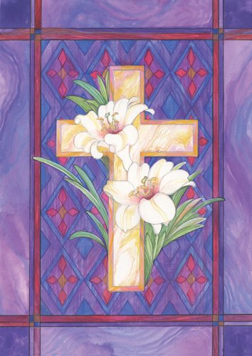 0017917012835 - TOLAND HOME GARDEN LILY AND CROSS 28 X 40-INCH DECORATIVE USA-PRODUCED HOUSE FLAG