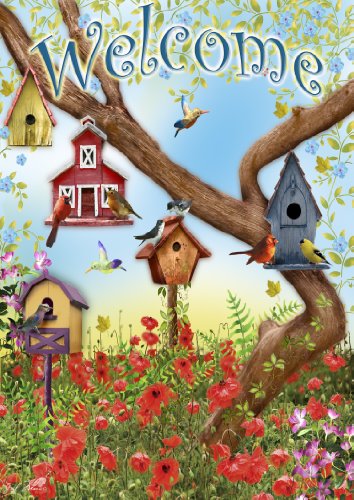 0017917217964 - TOLAND HOME GARDEN POPPIES AND BIRDHOUSES 28 X 40-INCH DECORATIVE USA-PRODUCED HOUSE FLAG
