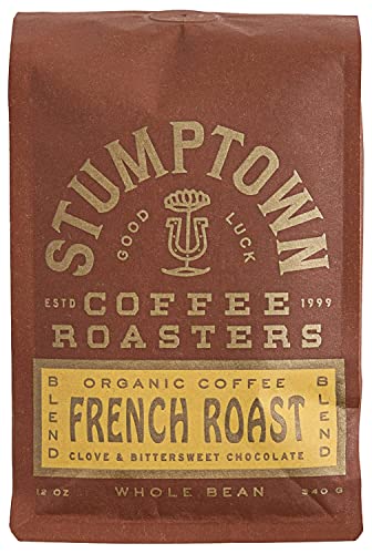 0180626000179 - STUMPTOWN COFFEE ROASTERS, DARK ROAST ORGANIC WHOLE BEAN COFFEE - FRENCH ROAST 12 OUNCE BAG WITH FLAVOR NOTES OF CLOVE AND BITTERSWEET CHOCOLATE