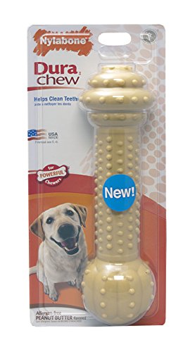 0018214830306 - NYLABONE DURA CHEW MONSTER PEANUT BUTTER FLAVORED BARBELL DOG CHEW TOY