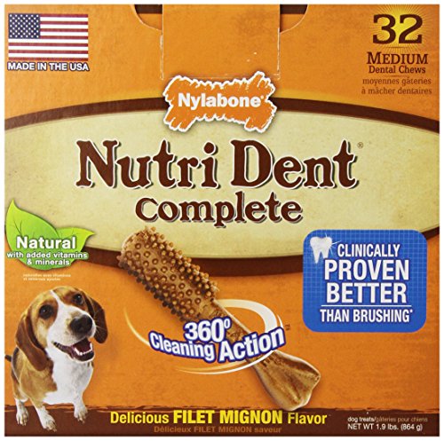 0018214831778 - NYLABONE NUTRI DENT COMPLETE MEDIUM FILET MIGNON FLAVORED DOG TREAT BONE, 32 COUNT