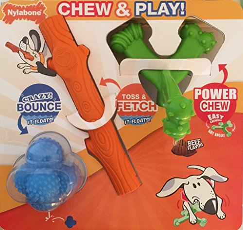 0018214839538 - NYLABONE CHEW AND PLAY 3 TOYS TRIPLE INTERACTIVE VALUE PACK