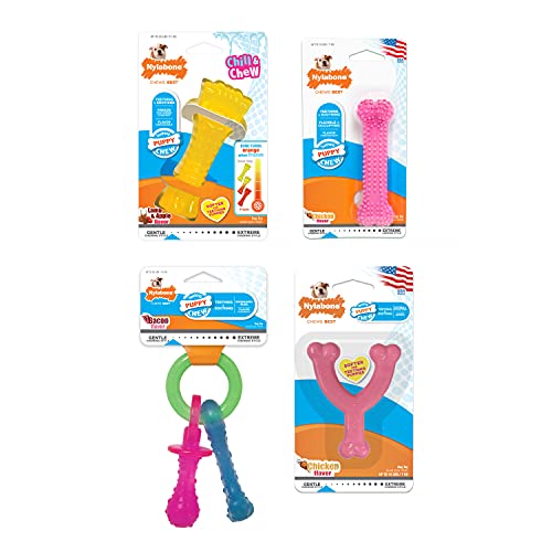 0018214852155 - NYLABONE PUPPY CHEW TOY BUNDLE PINK X-SMALL/PETITE - UP TO 15 LBS.