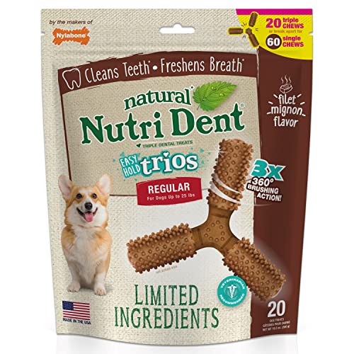 0018214853121 - NYLABONE NUTRI DENT EASY HOLD TRIOS DENTAL DOG TREATS FILET MIGNON SMALL (20 COUNT)