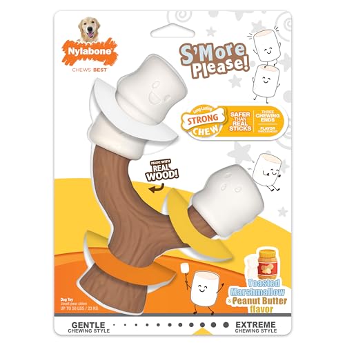 0018214855583 - NYLABONE MARSHMALLOW STICK DOG CHEW TOY STRONG CHEW - CUTE & TOUGH DOG TOYS - WITH A FUNNY TWIST! - DURABLE DOG TOYS - TOASTED MARSHMALLOW & PEANUT BUTTER FLAVOR, LARGE/GIANT (1 COUNT)