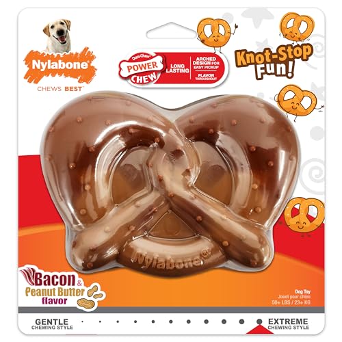 0018214855590 - NYLABONE PRETZEL DOG TOY - POWER CHEW DOG TOY FOR AGGRESSIVE CHEWERS - BACON & PEANUT BUTTER SMALL/REGULAR