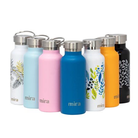 0018227238298 - MIRA 17 OZ STAINLESS STEEL VACUUM INSULATED WATER BOTTLE | KEEPS DRINK COLD FOR 24 HOURS & HOT FOR 12 HOURS, DOES NOT SWEAT | LARGE CAPACITY SPORTS WATER BOTTLE WITH 2 LIDS | 500 ML HAWAIIAN BLUE