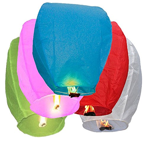 0018227302791 - CHINESE FLYING SKY LANTERNS, 10 PACK ASSORTED, 100% BIODEGRADABLE, FULLY ASSEMBLED AND FUEL CELL ATTACHED