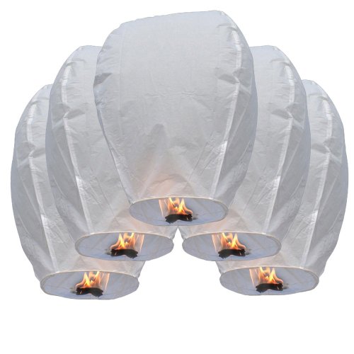 0018227302807 - PREMIUM QUALITY CHINESE FLYING SKY LANTERNS, 10 PACK WHITE, 100% BIODEGRADABLE, FULLY ASSEMBLED AND FUEL CELL ATTACHED ...