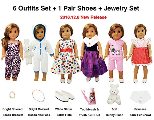 0018227471077 - 13 PIECE COLLECTION FOR AMERICAN GIRL DOLL - 18 INCH DOLL CLOTHES DOLL ACCESSORIES OUTFIT SET FITS AMERICAN GIRL, OUR GENERATION, JOURNEY GIRLS DOLLS BY WEARDOLL