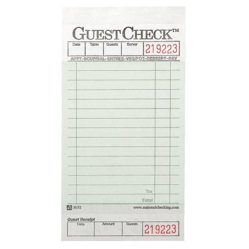 0018291836321 - NATIONAL CHECKING A3632 3-38 WIDTH, 6-34' HEIGHT, 1 PART 15 LINE GUESTCHECK CARBONLESS GREEN BOARD (CASE OF 50)
