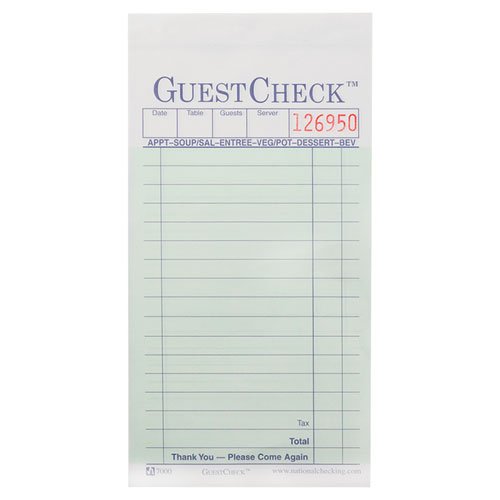 0018291870004 - NATIONAL CHECKING A7000 3-12 WIDTH, 6-34 HEIGHT, 2 PART 17 LINE GUESTCHECK CARBONLESS GREEN BOARD (CASE OF 50)