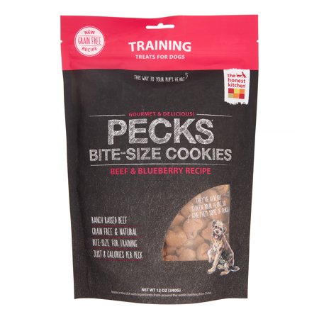 0183413003322 - THE HONEST KITCHEN - PECKS BITE-SIZE COOKIES GRAIN FREE TRAINING TREATS FOR DOGS BEEF & BLUEBERRY RECIPE - 12 OZ.