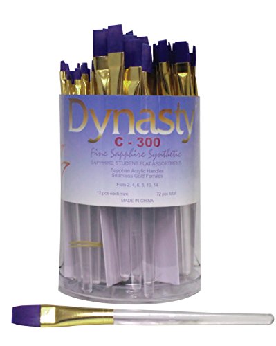 0018376021208 - DYNASTY C-300 FINE SAPPHIRE SYNTHETIC SHORT HANDLE FLAT BRUSHES - ASSORTED SIZES - SET OF 72 - CLEAR