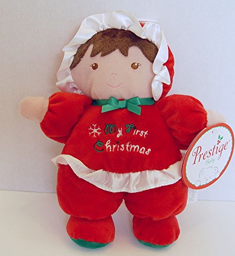 0018551325862 - PRESTIGE TOYS BABY DOLL MY FIRST CHRISTMAS PLUSH RATTLE TOY BRUNETTE GIRL