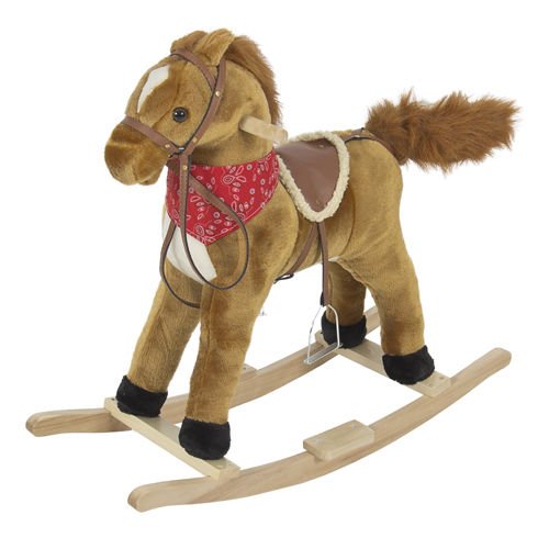 0018717155722 - ROCKING HORSE PLUSH BROWN WITH SOUND TOY BOYS ROCKING HORSE SOLID CONSTRUCTION