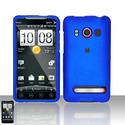 0189101018432 - BLUE RUBBERIZED SNAP ON HARD SKIN SHELL COVER CASE WITH FRONT AND BACK PIECE FOR HTC EVO 4G