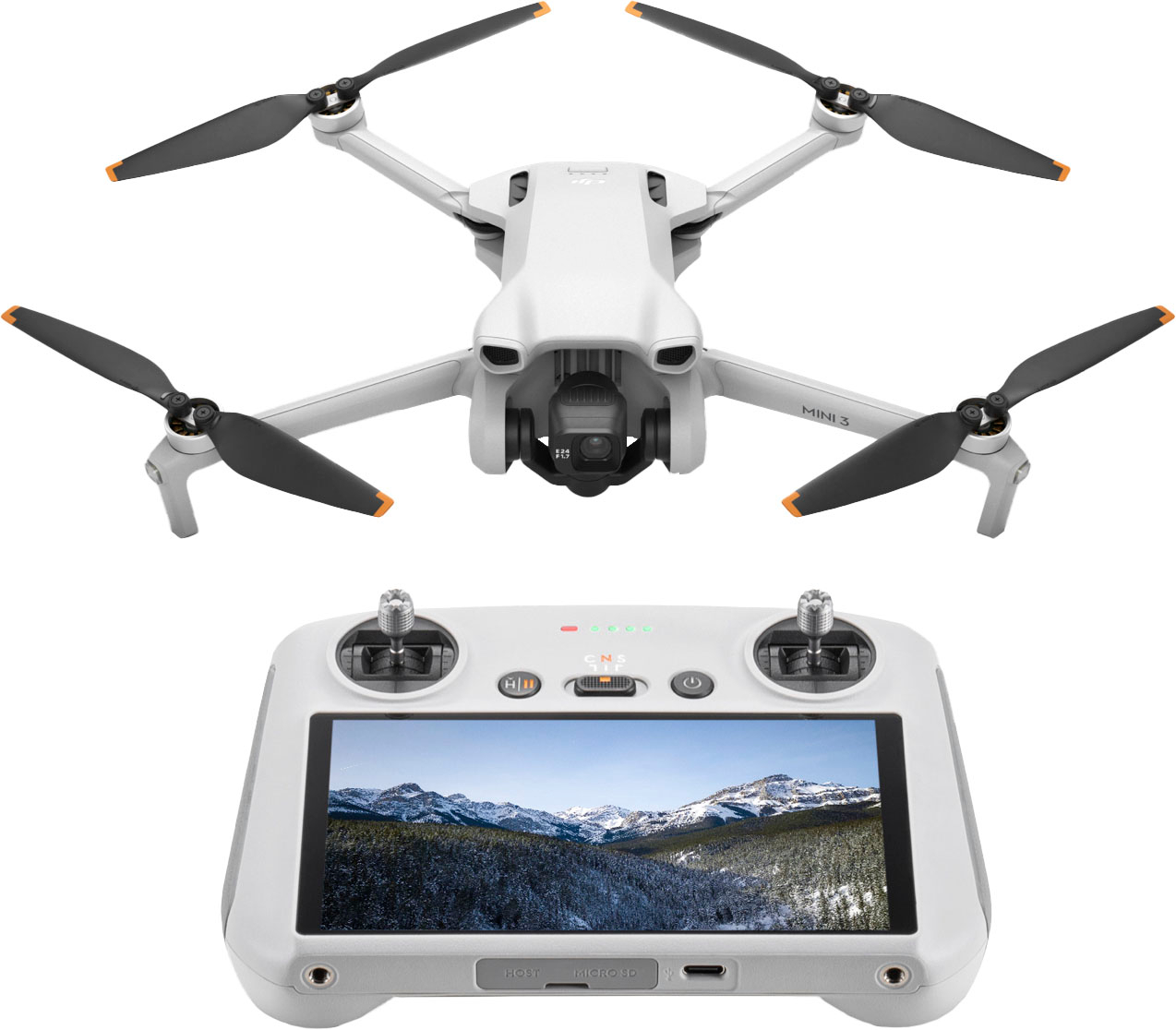 0190021074545 - DJI - MINI 3 DRONE AND REMOTE CONTROL WITH BUILT-IN SCREEN - GRAY