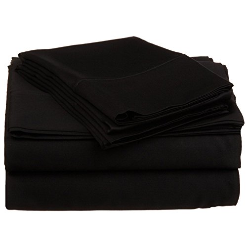 0190052003064 - 100% EGYPTIAN COTTON, 300 THREAD COUNT; DEEP-FITTING POCKET, SOFT & SMOOTH 4-PIECE QUEEN SHEET SET, SOLID BLACK