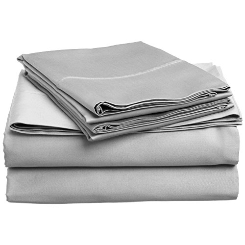 0190052003095 - 100% EGYPTIAN COTTON, 300 THREAD COUNT; DEEP-FITTING POCKET, SOFT & SMOOTH 4-PIECE QUEEN SHEET SET, SOLID LIGHT GREY