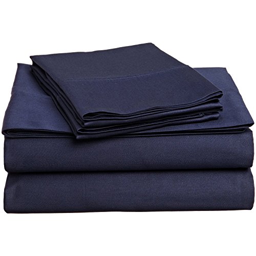 0190052003118 - 100% EGYPTIAN COTTON, 300 THREAD COUNT; DEEP-FITTING POCKET, SOFT & SMOOTH 4-PIECE QUEEN SHEET SET, SOLID NAVY BLUE