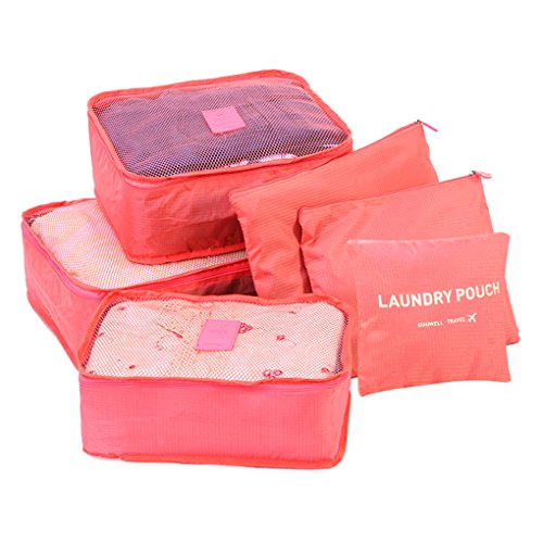 0019005575178 - M-EGAL 6PCS/SET WATERPROOF CLOTHES COSMETIC STORAGE BAG CUBE TRAVEL LUGGAGE BAG RED