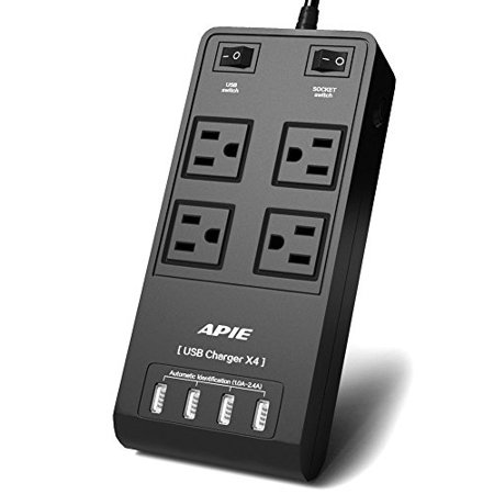 0190073358006 - APIE 4 OUTLET/HOME OFFICE SURGE PROTECTOR 5 FT CORD WITH 4 PORT DESKTOP USB CHARGING STATION FOR IPHONE IPAD SAMSUNG SMARTPHONE TABLET LAPTOP AND MORE
