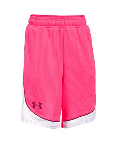 0190086072722 - UNDER ARMOUR GIRLS' POP A SHOT BASKETBALL SHORT, PINK CHROMA/GLACIER GRAY, YOUTH SMALL