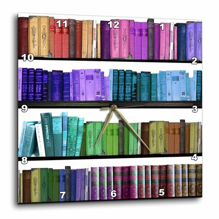 0190133012442 - 3DROSE COLORFUL BOOKSHELF BOOKS - RAINBOW BOOKSHELVES - READING BOOK GEEK LIBRARY NERD - LIBRARIAN AUTHOR, WALL CLOCK, 10 BY 10-INCH