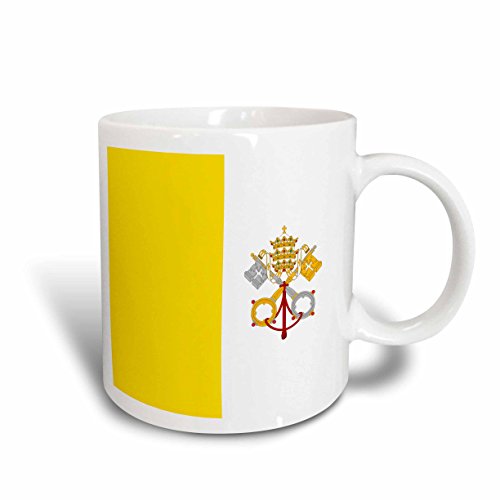 0190133033423 - 3DROSE FLAG OF VATICAN CITY GOLD YELLOW AND WHITE WITH CROSSED KEYS OF SAINT PETER AND PAPAL TIARA CROWN CERAMIC MUG, 15 OZ, WHITE