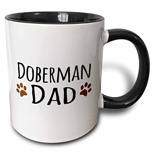 0190133040902 - 3DROSE DOBERMAN PINSCHER DAD DOGGIE BY BREED BROWN MUDDY PAW PRINTS DOGGY LOVER PROUD PET OWNER TWO TONE BLACK MUG, 11 OZ, BLACK/WHITE