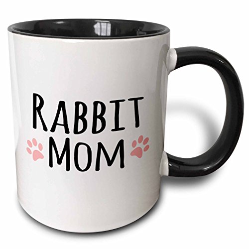0190133040971 - 3DROSE RABBIT MOM FOR FEMALE BUNNY RABBIT LOVERS AND GIRL PET OWNERS WITH GIRLY PINK PAW PRINTS TWO TONE BLACK MUG, 11 OZ, BLACK/WHITE