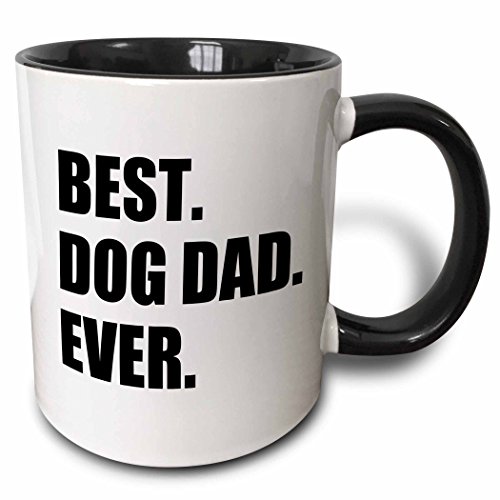 0190133042524 - 3DROSE BEST DOG DAD EVER FUN PET OWNER GIFTS FOR HIM ANIMAL LOVER TEXT TWO TONE BLACK MUG, 11 OZ, BLACK/WHITE