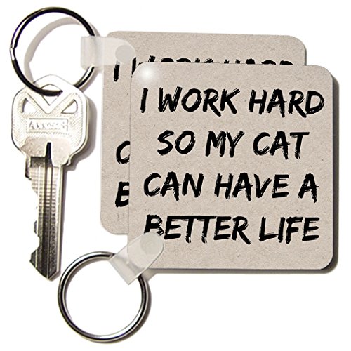 0190133100941 - 3DROSE I WORK HARD SO MY CAT CAN HAVE SAYING, BLACK KEY CHAINS, 2.25 X 2.25, SET OF 2 (KC_213493_1)