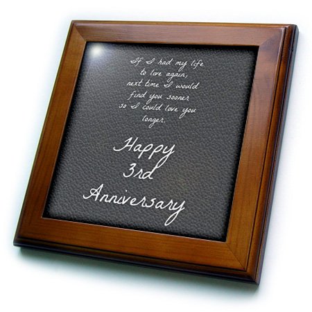 0190133126262 - 3DROSE FT_221894_1 3RD ANNIVERSARY LOVE YOU LONGER ON FAUX LEATHER-LIKE BACKGROUND FRAMED TILE, 8 BY 8