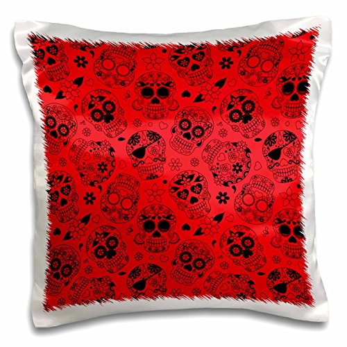 0190133134434 - 3DROSE BLACK AND RED SUGAR SKULLS PATTERN - PILLOW CASE, 16 BY 16-INCH (PC_222319_1)