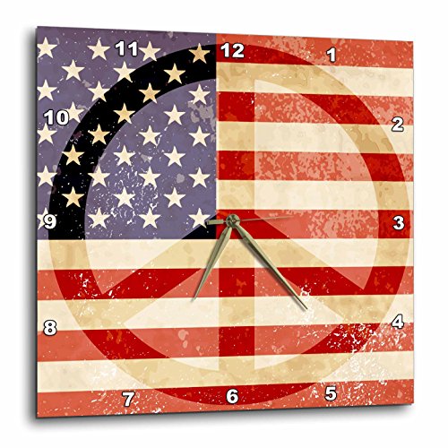 0190133178957 - 3DROSE PEACE SIGN AMERICAN FLAG - WALL CLOCK, 15 BY 15-INCH (DPP_186771_3)