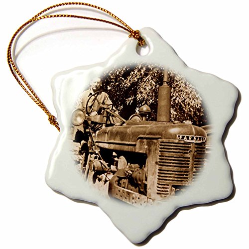 0190133187195 - 3DROSE ORN_8478_1 VINTAGE FARNELL TRACTOR SEPIA-SNOWFLAKE ORNAMENT, PORCELAIN, 3