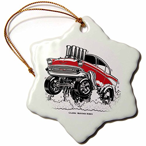 0190133220151 - 3DROSE A 1957 GASSER RACING AND BLOWING FLAMES, THE CLASSIC RODDER SERIES #2 - SNOWFLAKE ORNAMENT, PORCELAIN, 3-INCH (ORN_217339_1)