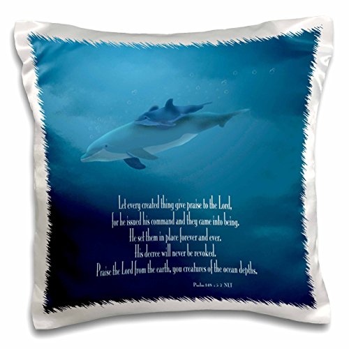 0190133227181 - 3DROSE PC_36108_1 MOTHER AND BABY DOLPHIN SWIMMING IN THE AQUA COLORED OCEAN WITH THE BIBLE VERSE PSALM 148 V 5-7-PILLOW CASE, 16 BY 16