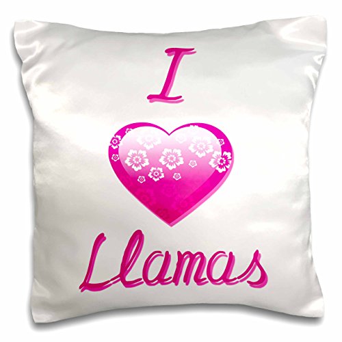 0190133233687 - 3DROSE PC_121649_1 PRETTY PINK FLOWERY I LOVE LLAMAS-PILLOW CASE, 16 BY 16