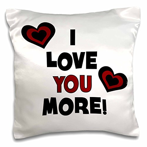 0190133245567 - 3DROSE PC_211127_1 I LOVE YOU MORE IN BLACK AND RED WITH HEARTS PILLOW CASE, 16 X 16