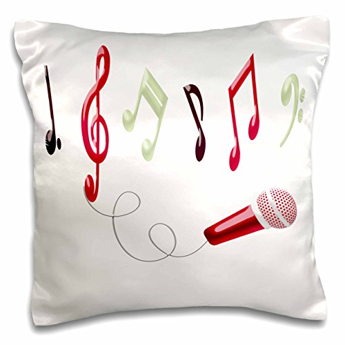 0190133248322 - 3DROSE PC_222678_1 RED BURGUNDY WHITE MUSICAL NOTES WITH A MICROPHONE ILLUSTRATION PILLOW CASE, 16 X 16