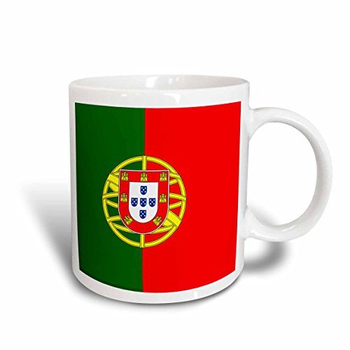 0190133265558 - 3DROSE MUG_158414_2 FLAG OF PORTUGAL PORTUGUESE RED AND GREEN WITH COAT OF ARMS SHIELD SUPPORTER FAN COUNTRY WORLD CERAMIC MUG, 15 OZ, WHITE