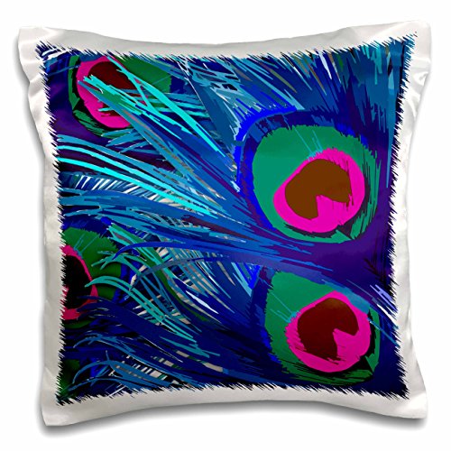 0190133366361 - 3DROSE VECTOR PEACOCK FEATHERS IN ELECTRIC BLUE AND PINK-PILLOW CASE, 16 BY 16 (PC_26436_1)